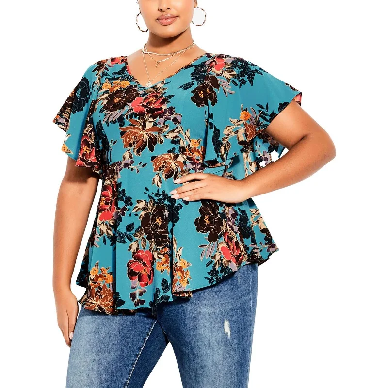 City Chic Womens Adrianna Floral Print Textured Blouse