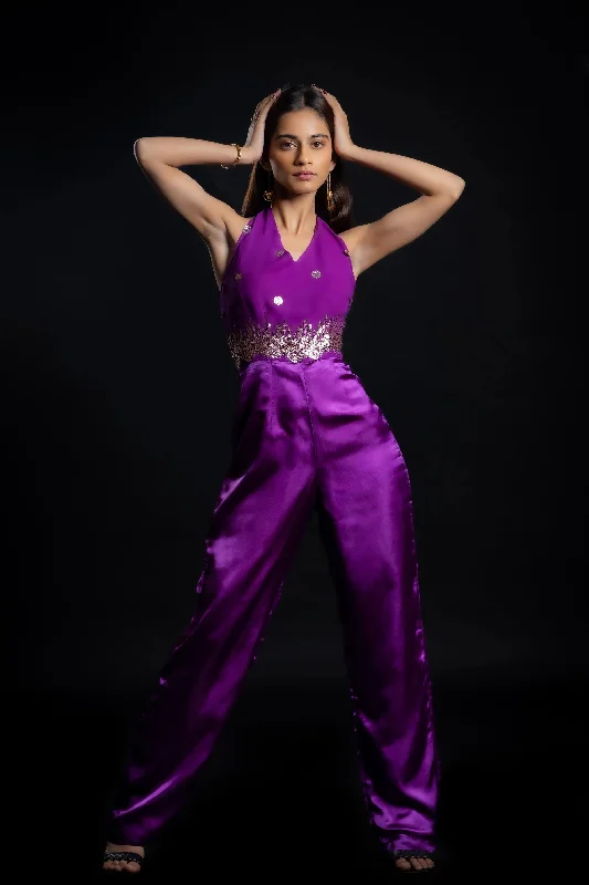 Sequin Embroidered Orchid Jumpsuit