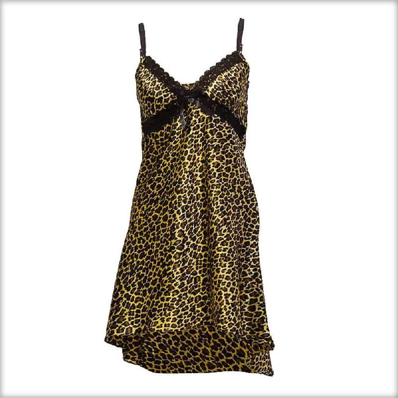 Cheetah Print Satin Chemise with Soft Elastic Straps