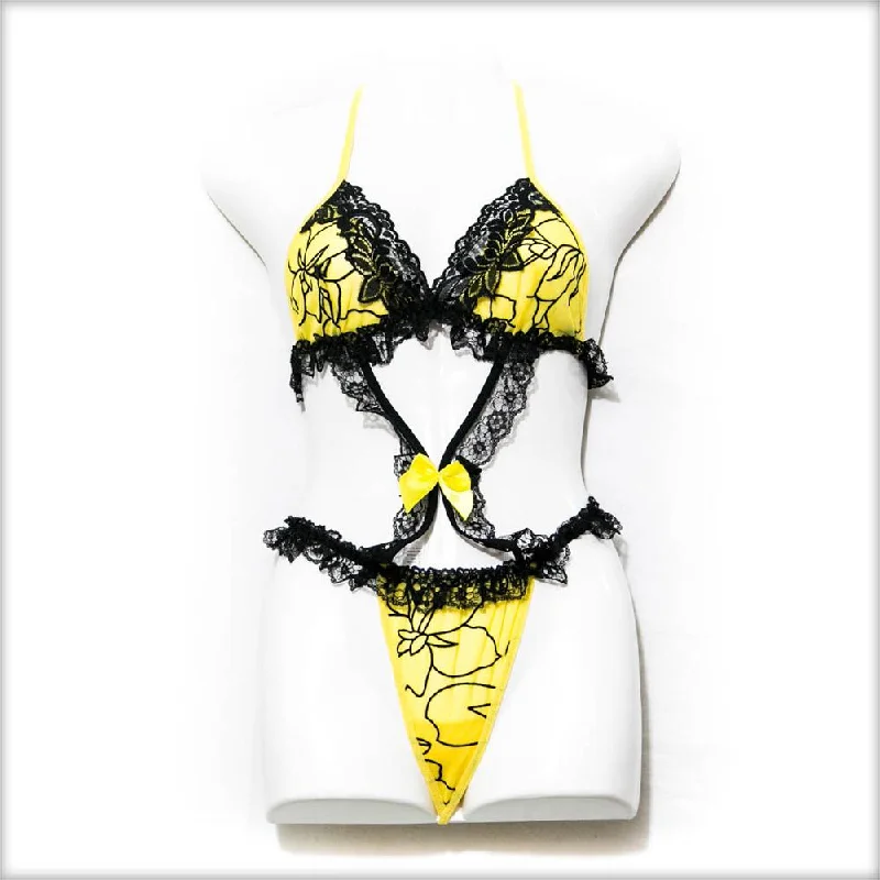 Designer Lace Lingerie Set - Yellow