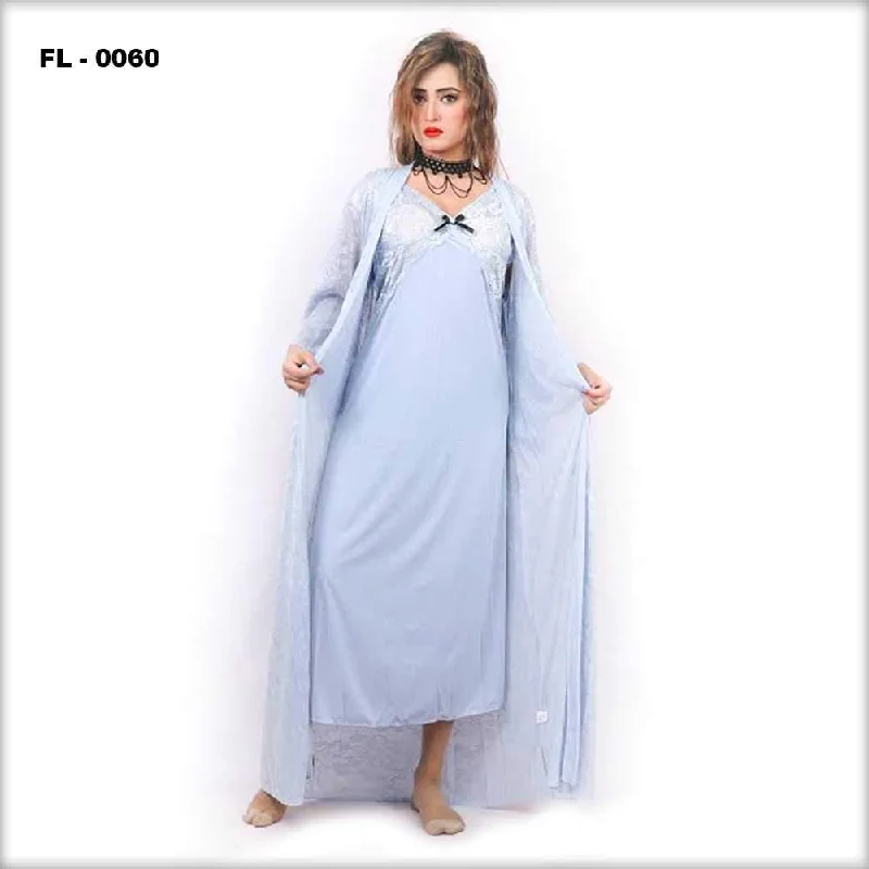 Grey 2Pc Net Nighty Flourish  - FL-0060