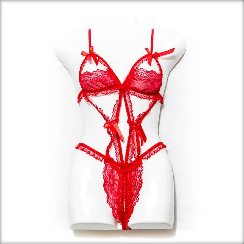 Half Cup Lingerie Set - Red