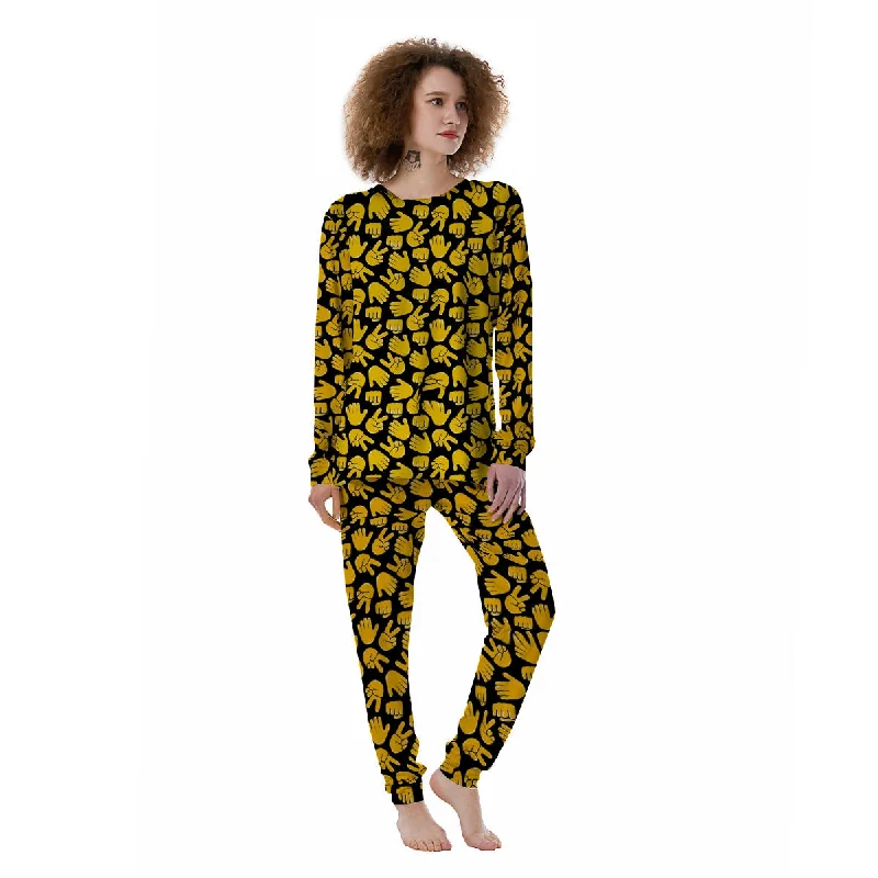 Scissors Paper Rock Emoji Print Pattern Women's Pajamas