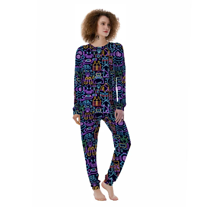 Scuba Diver Neon Print Pattern Women's Pajamas