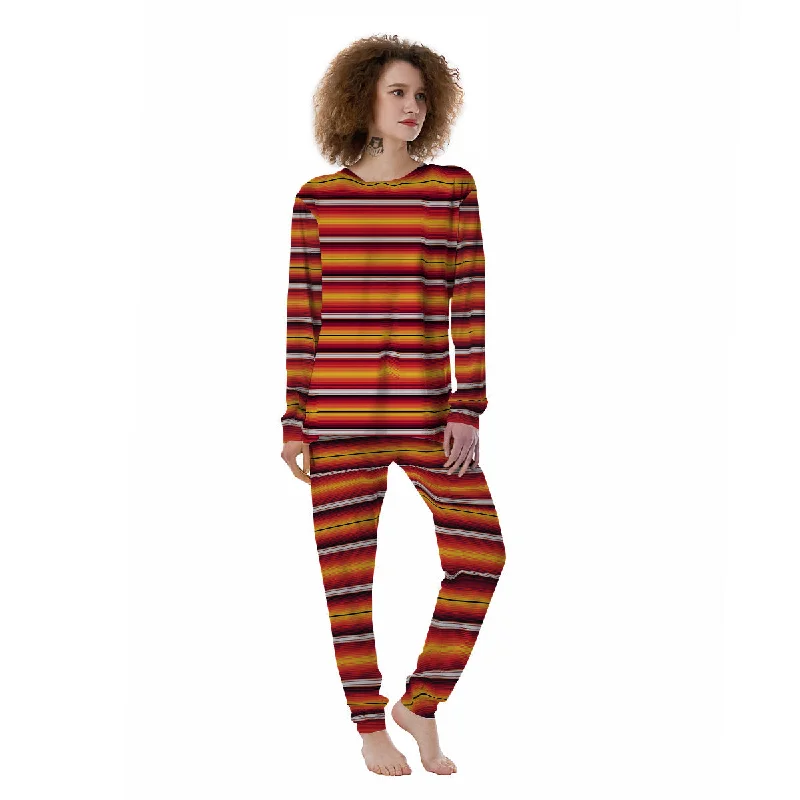 Serape Ethnic Boho Stripes Mexican Black Orange Print Women's Pajamas