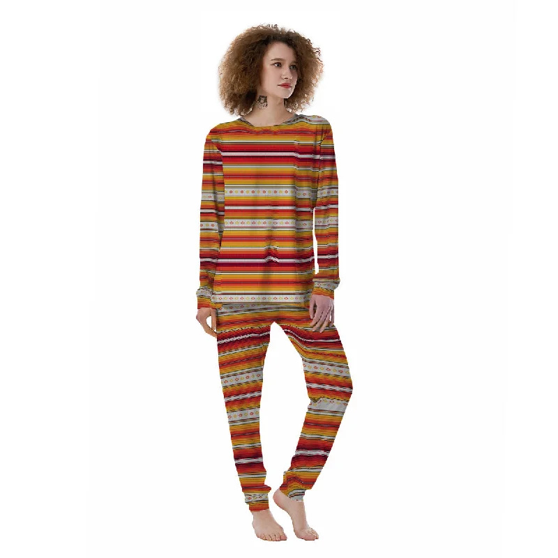 Serape Ethnic Boho Stripes Mexican Orange Print Women's Pajamas