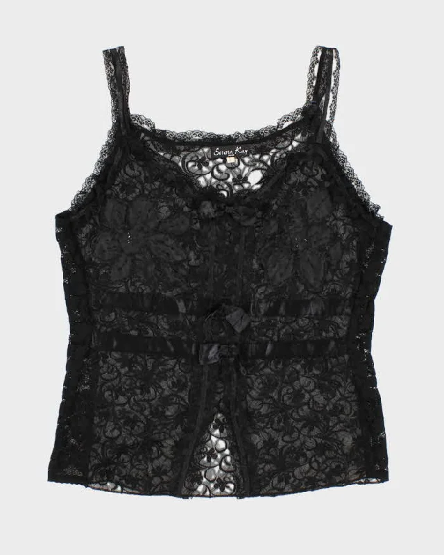 Woman's Black Lace Floral Print Camisole - L