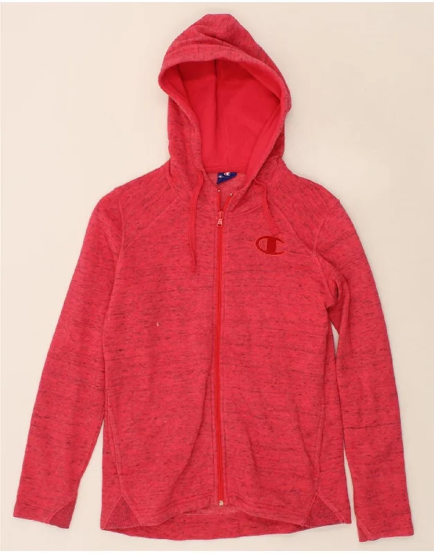 CHAMPION Womens Zip Hoodie Sweater UK 12 Medium Red Flecked