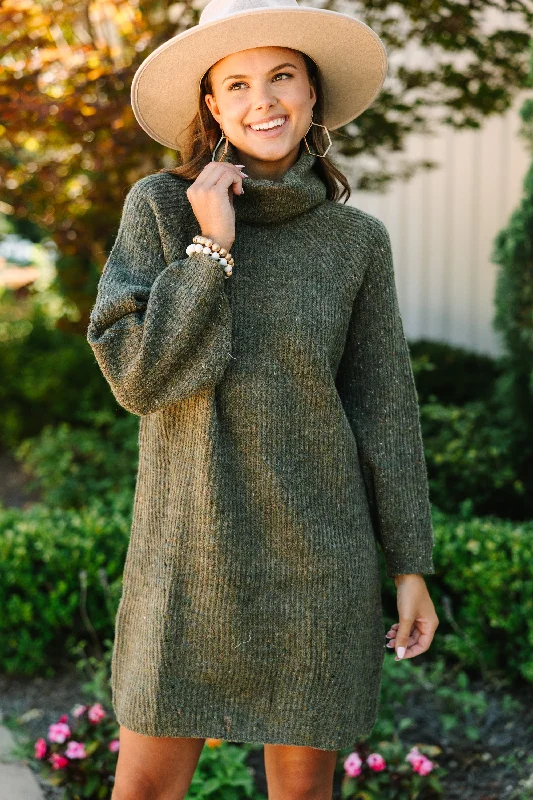 Feeling It Sweater Olive Green Dress