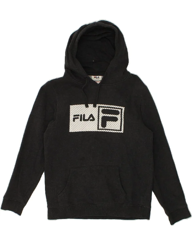 FILA Womens Graphic Hoodie Jumper UK 14 Medium  Grey Cotton