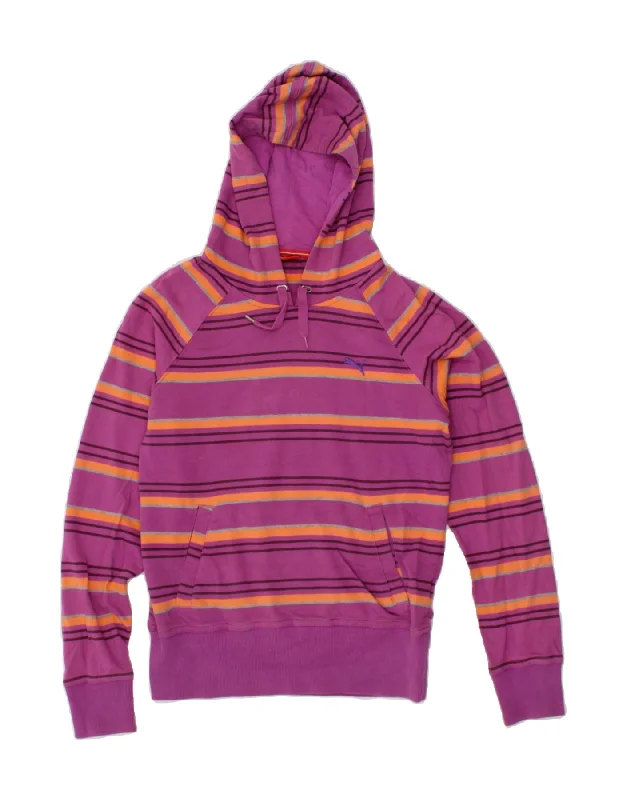 PUMA Womens Hoodie Jumper UK 10 Small  Purple Striped Cotton