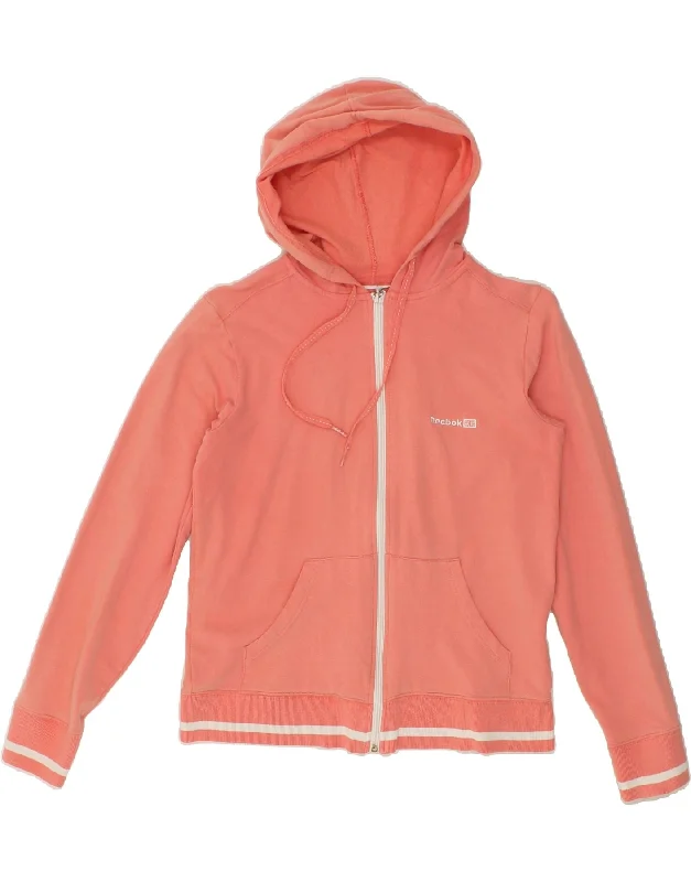 REEBOK Womens Zip Hoodie Sweater UK 14 Medium Pink Cotton