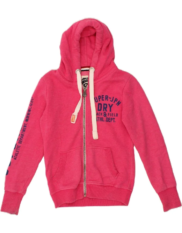 SUPERDRY Womens Graphic Zip Hoodie Sweater UK 10 Small Pink Cotton