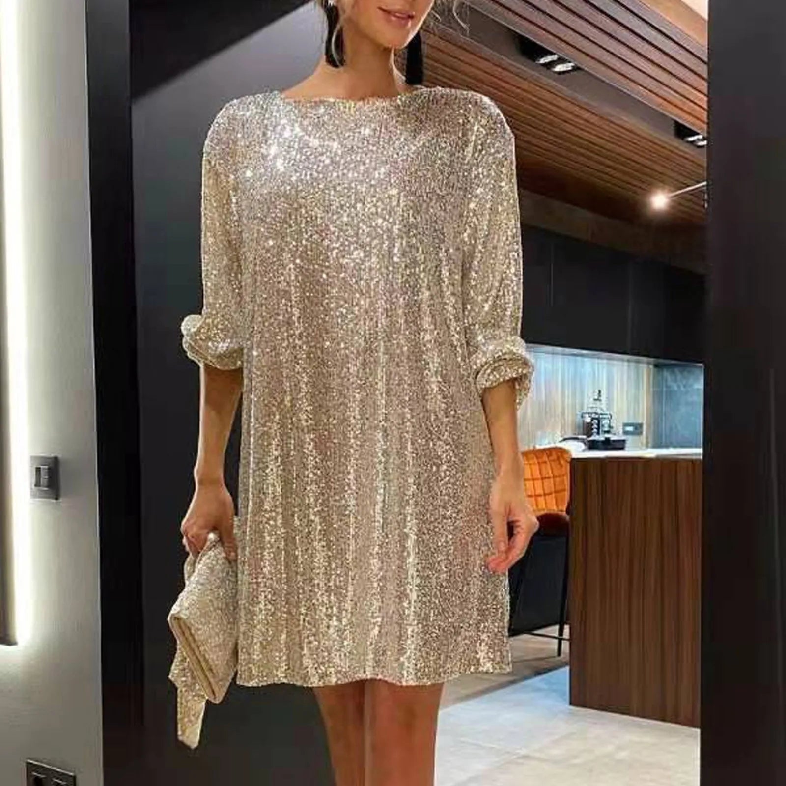 JuliaFashion - Fashion Sequin Beaded Vintage Elegant Evening Mini Dress