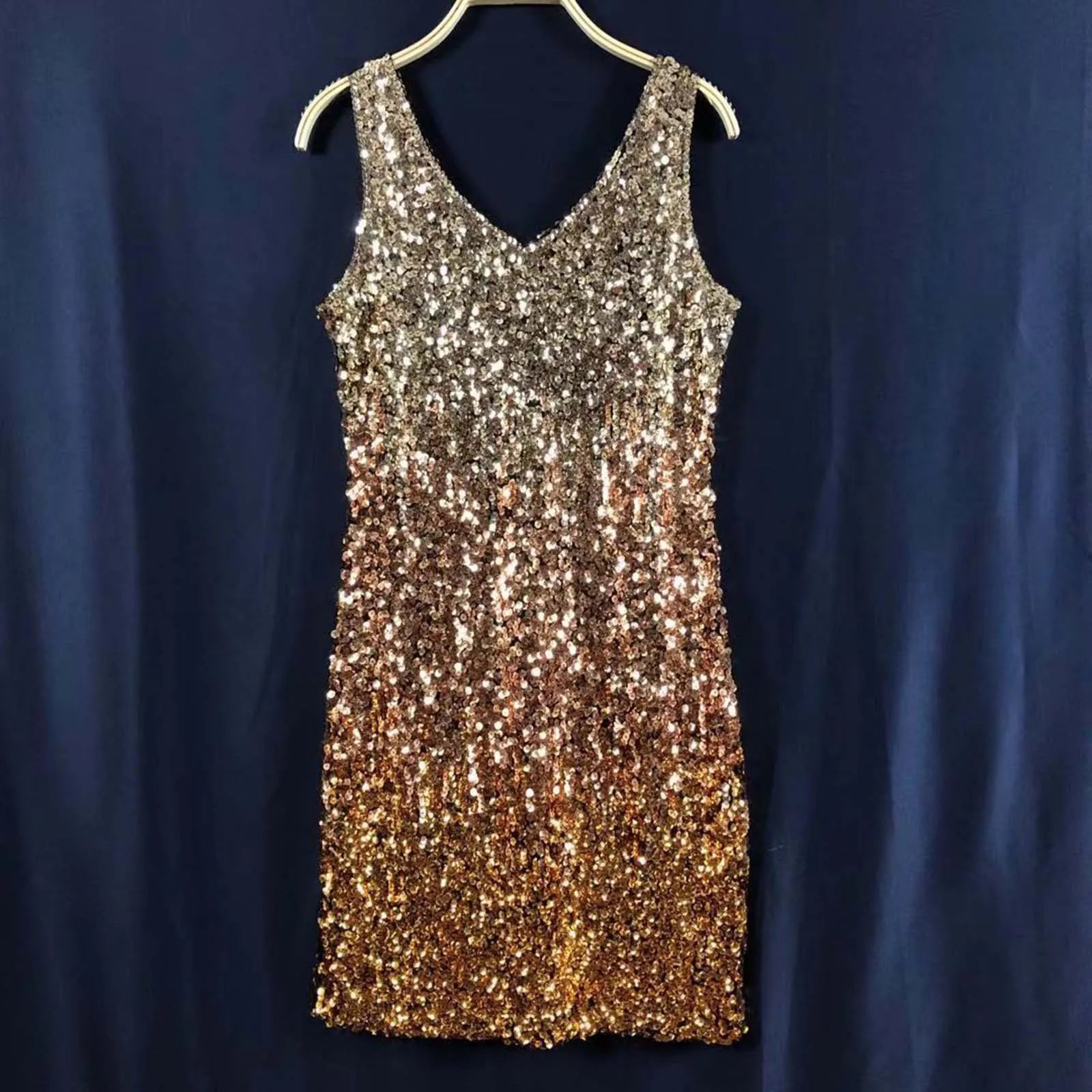 JuliaFashion - Sequined Sleeveless Vest V-Neck Backless Sexy For Women Nightclub Vestidos Party Night Club 2024 Mini Dress