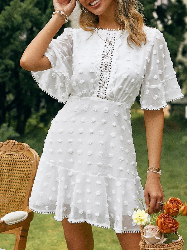 Jacquard Polka Dot Lace Fringed Dress