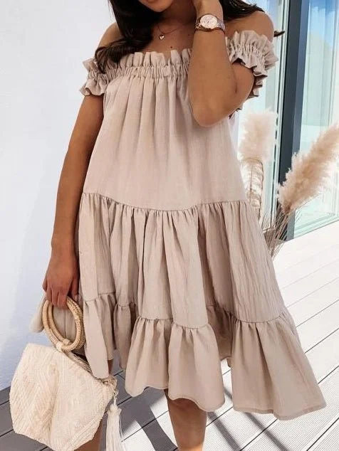 Loose One Word Collar Ruffle Dress