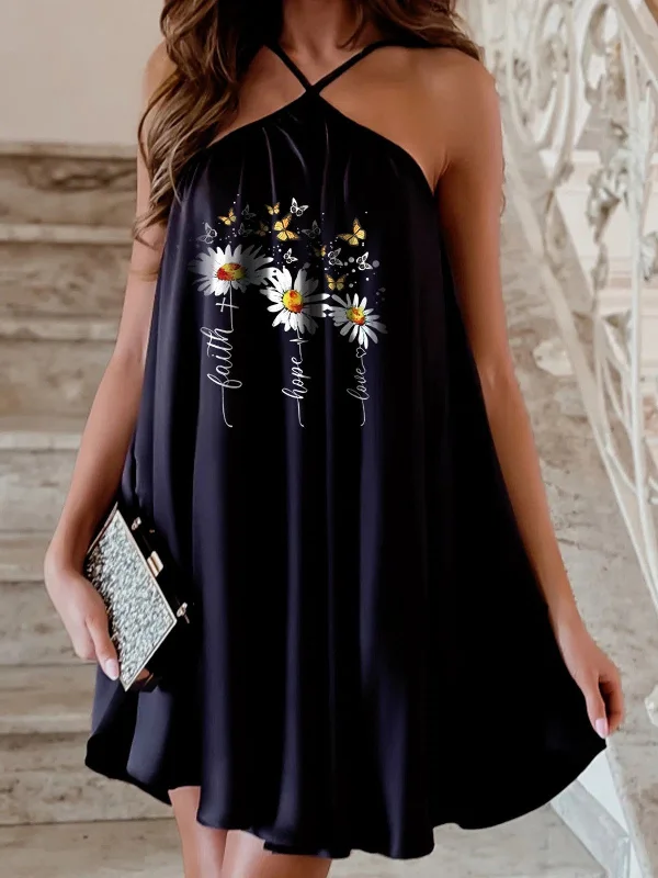 Print Halter Off Shoulder Sleeveless Dress