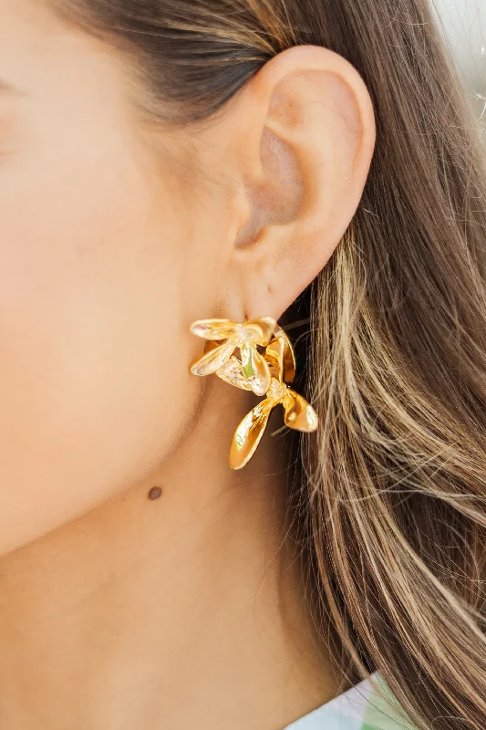 Running To You Gold Flower Drop Earrings