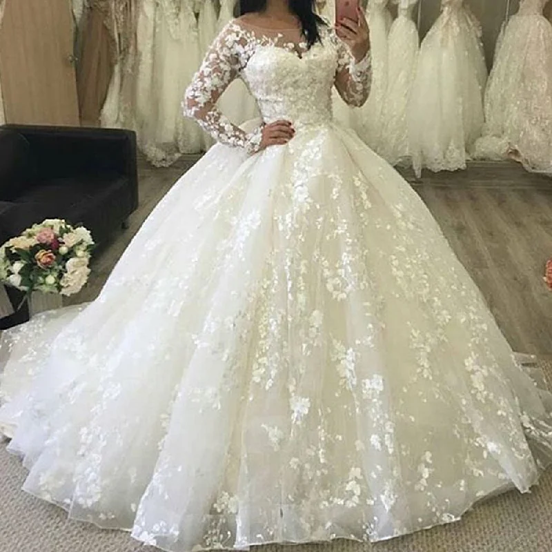 vestido de novia 2020 boho wedding dress ball gown lace appliqué long sleeve elegant cheap bridal ball gown