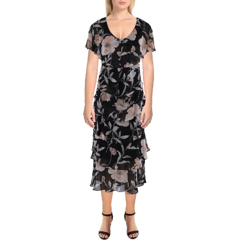 Womens Tiered Printed Midi Dress