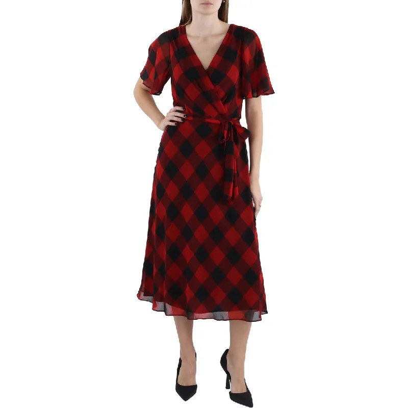 Womens Checkered Midi Dress