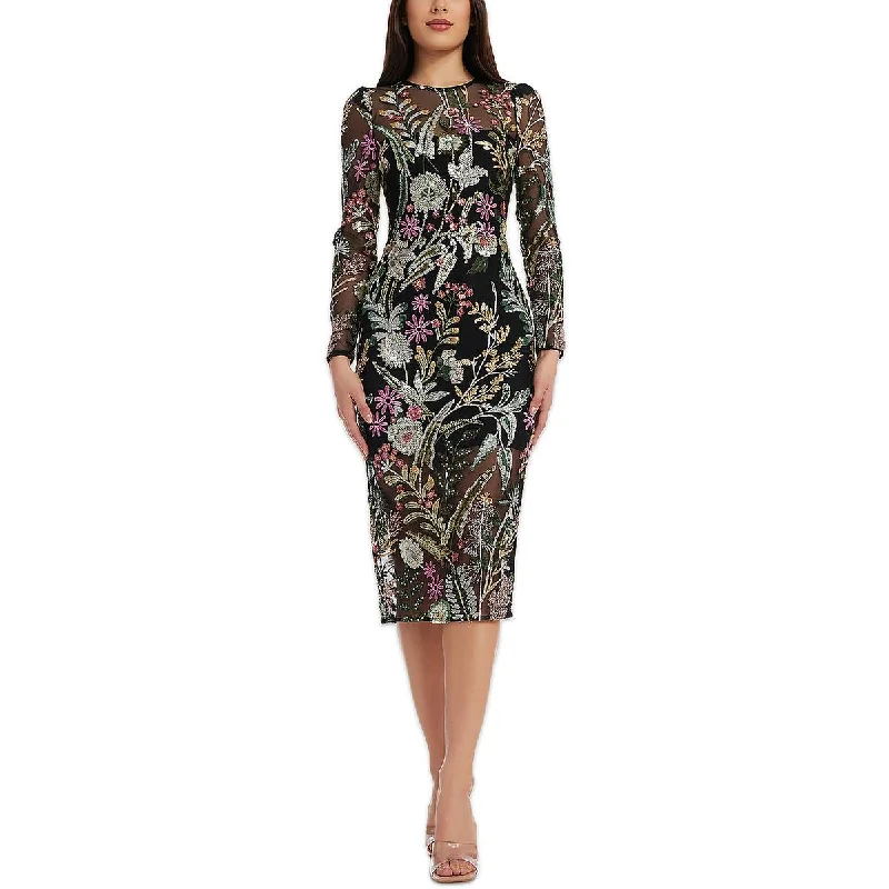 Womens Below Knee Floral Print Midi Dress