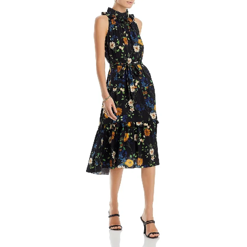 Ryan Womens Floral Print Ruffled Midi Dress