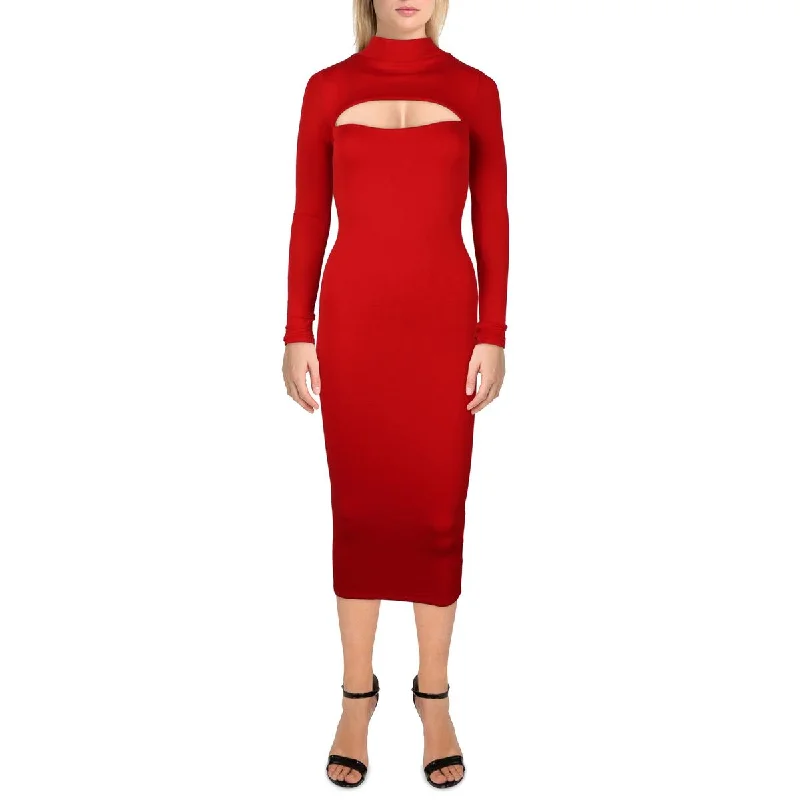 Womens Cut-Out Mock Neck Midi Dress