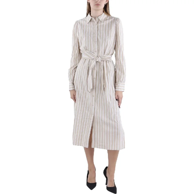 Womens Striped Midi Shirtdress