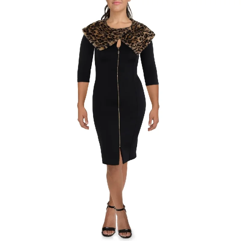 Plus Womens Animal Print Faux Fur Midi Dress