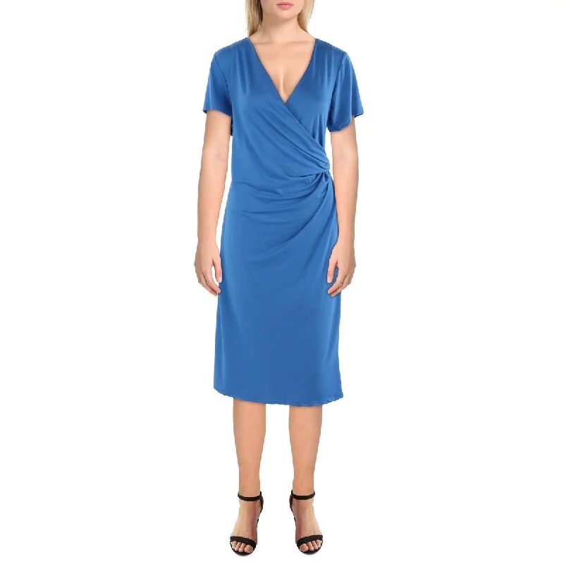 Womens Surplice Gathered Midi Dress