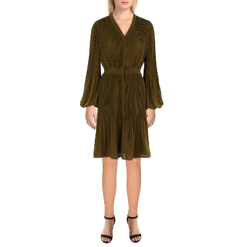 Womens Smocked Midi Shirtdress