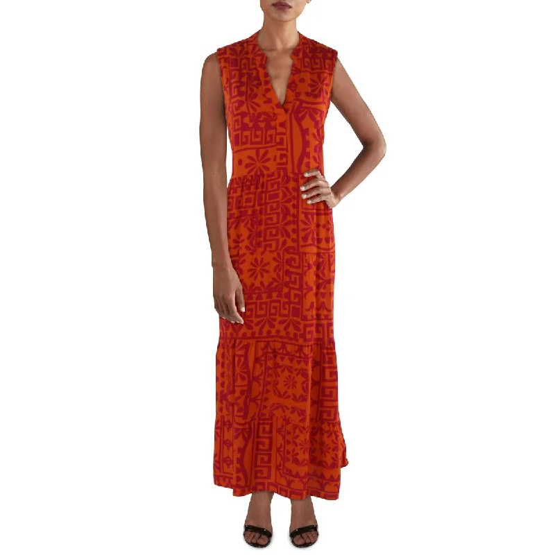 Womens Printed Sleeveless Midi Dress