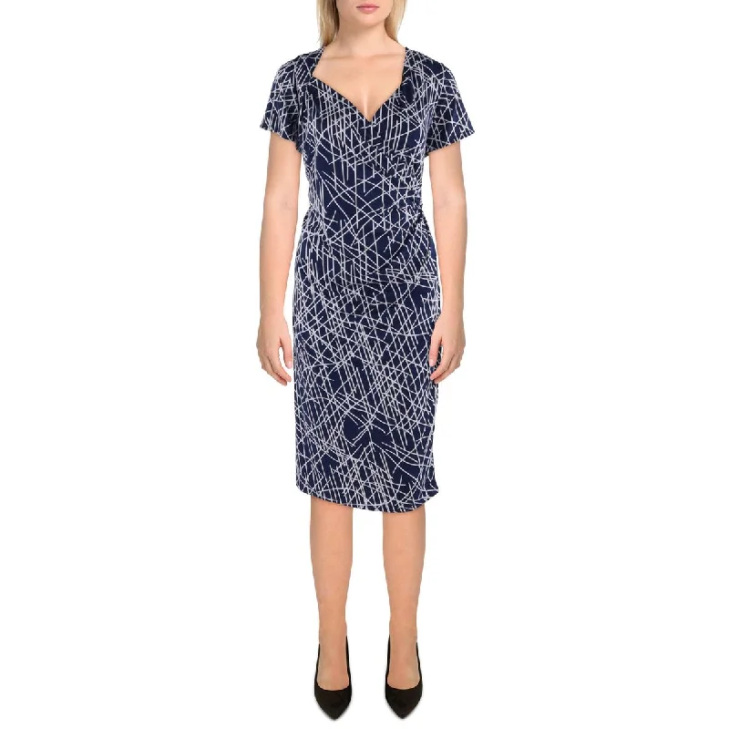 Womens Gathered Printed Midi Dress