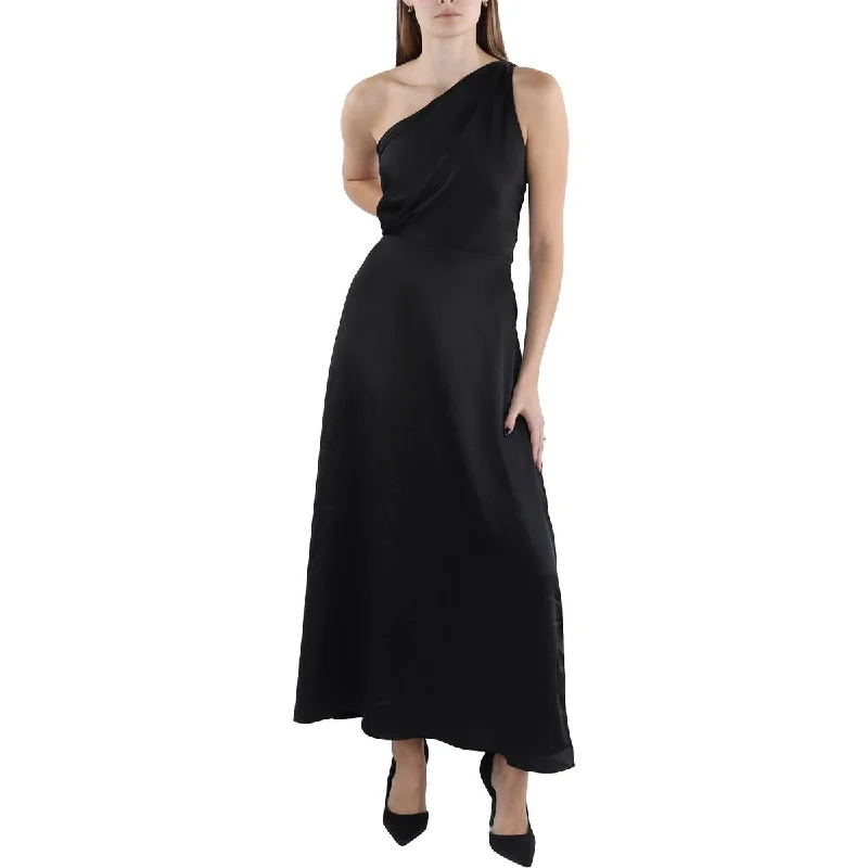 Womens Silky Charmeuse One Shoulder Midi Dress