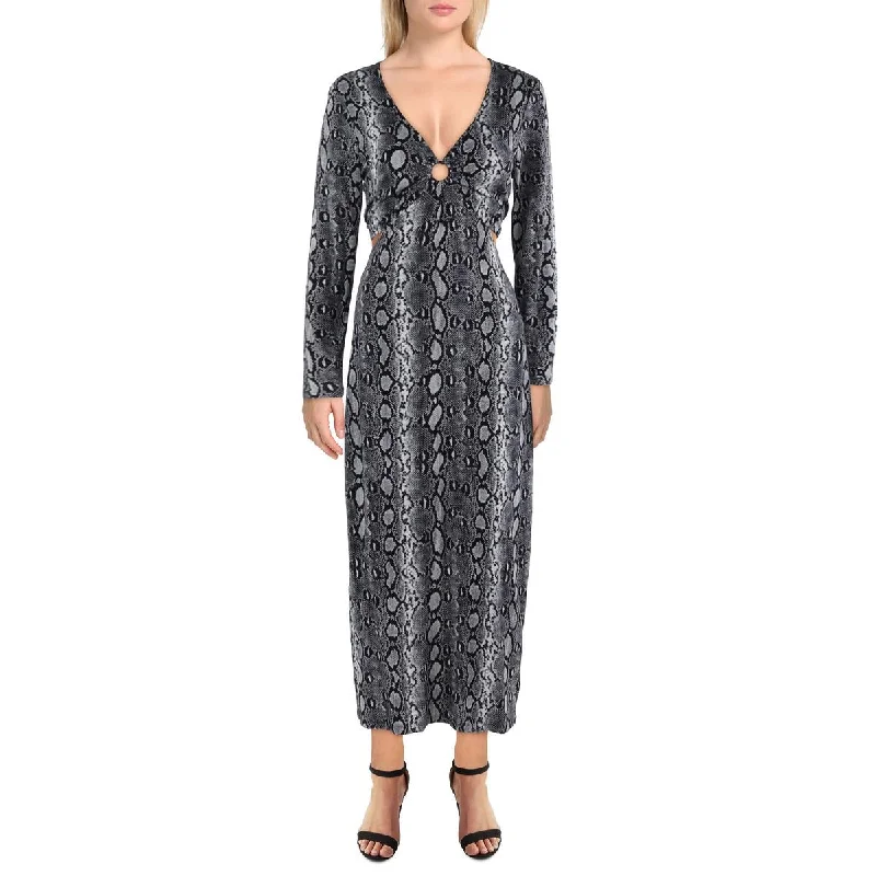 Womens Snake Print Cut-Out Midi Dress