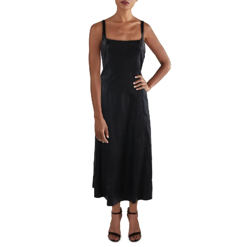 Womens Leather Sleeveless Midi Dress