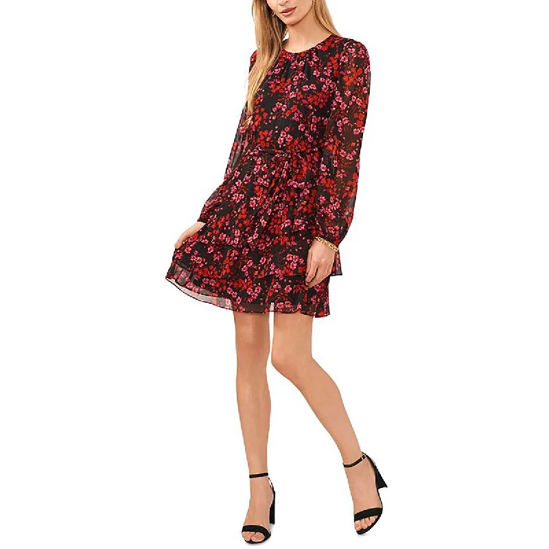 Womens Floral Print Chiffon Midi Dress