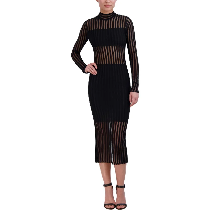 Womens Sheer Striped Midi Dress