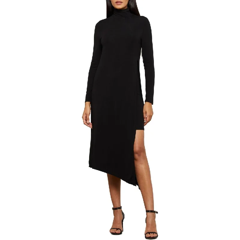 Womens Turtleneck Asymmetric Midi Dress