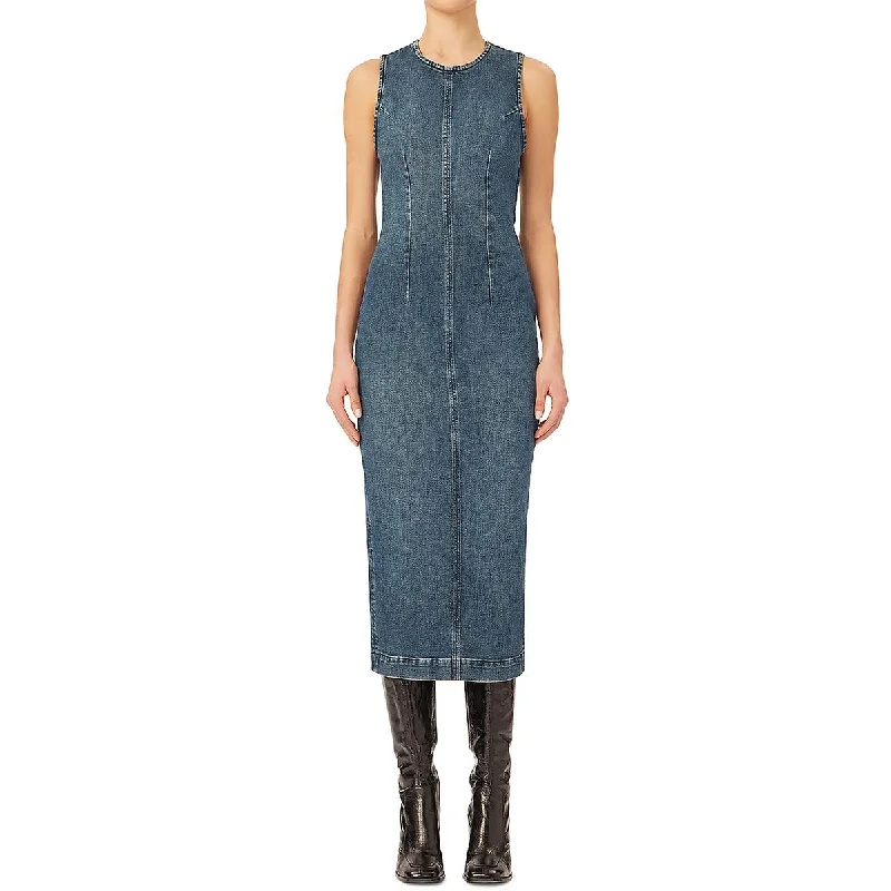 Womens Jean Dress Sleeveless Midi Dress