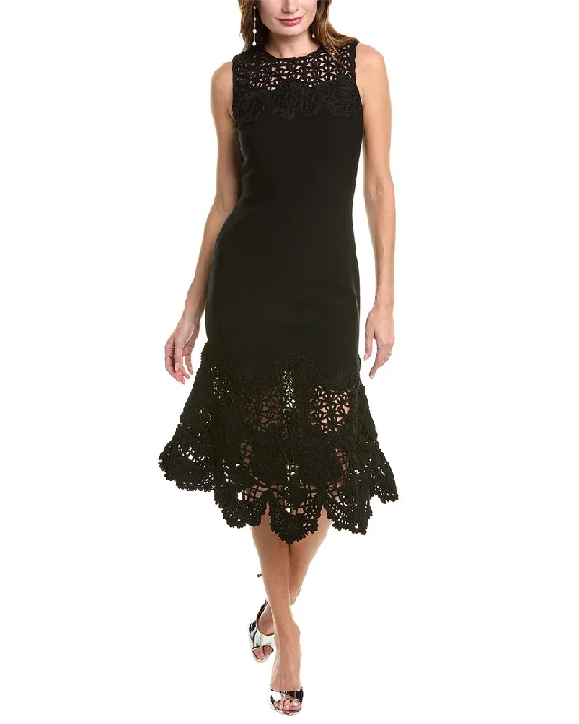 Oscar De La Renta Birdsnest Scallop Midi Dress