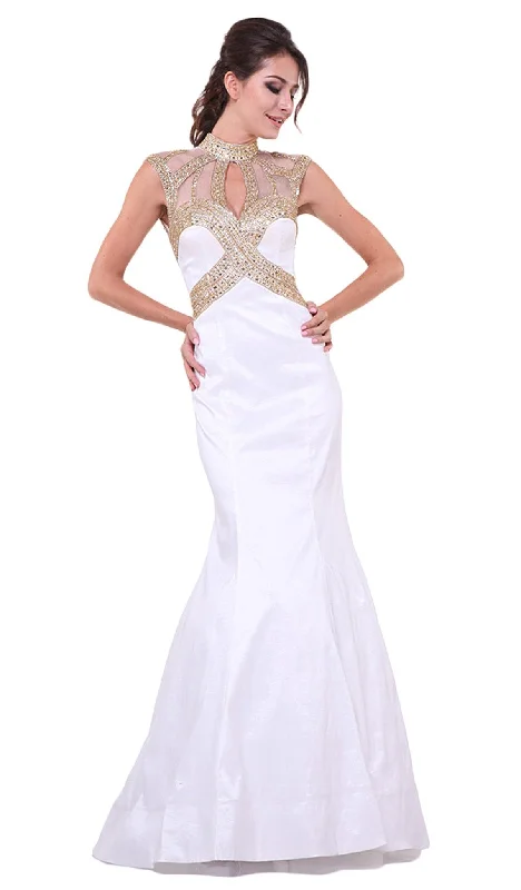 Cinderella Divine - Embellished Sheer High Neck Fitted Evening Gown