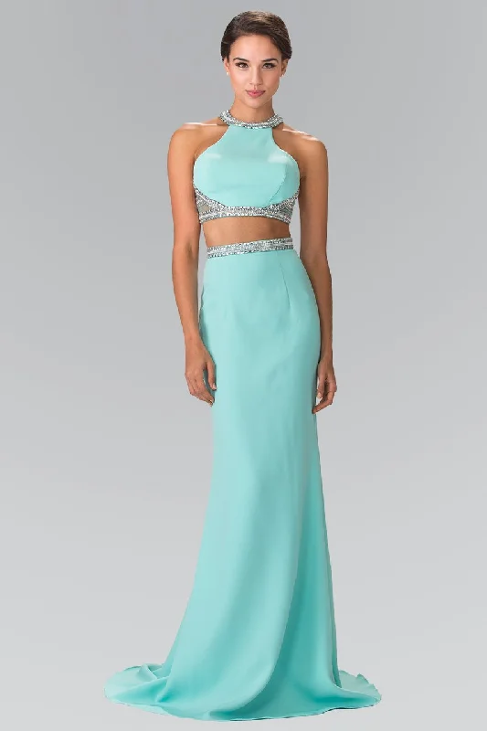 Elizabeth K - GL2256 Beaded Halter Neck Two-Piece Evening Gown