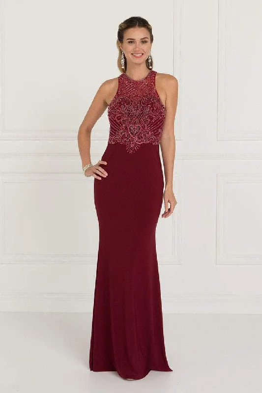 Elizabeth K - GL1507 Illusion Tonal Beaded Jersey Sheath Gown