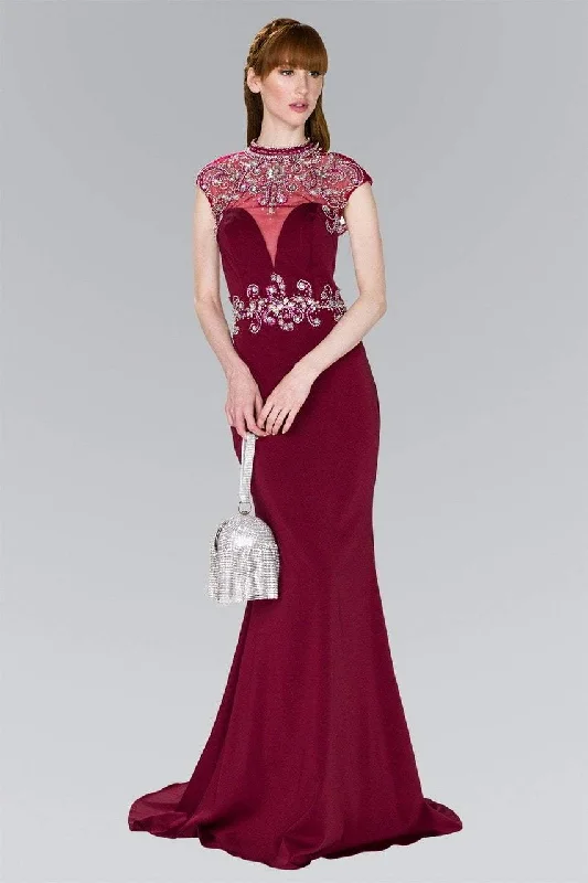 Elizabeth K - GL2426 Cap Sleeve Bejeweled High Neck Trumpet Gown