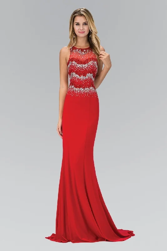 Elizabeth K - GL1361 Jewel-Accented Halter Neck Gown