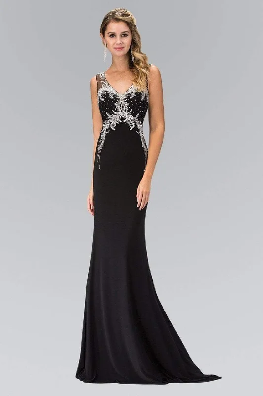 Elizabeth K - GL1358 Jewel-Accented V-Neck Gown