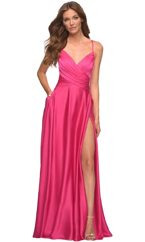 La Femme 30616 - Ruched V-Neck Evening Dress